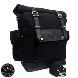 Classic Black Roll-Top Backpack with Gold Accents